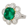 7.60 Carat Colombian Emerald GRS Certified Cushion Cut Minor Oil Diamond Ring