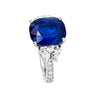 7.77 Carat Royal Blue Sapphire Ceylon No Heat Cushion Cut and Diamond Ring