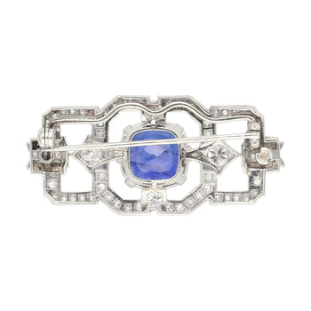 8.64カラット AGL認定 セイロン産 Cushionカット ブルーサファイアとダイヤモンドのブローチピン – Assay Jewelers