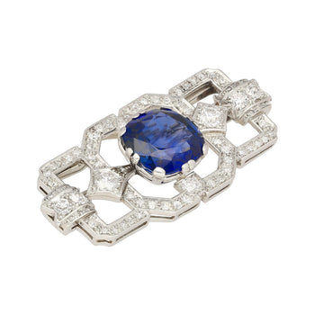 8.64カラット AGL鑑定 セイロン産 Cushionカット ブルーサファイアとダイヤモンドのブローチピン – Assay Jewelers