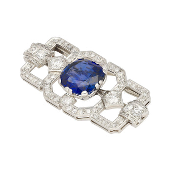 8.64カラット AGL認定 セイロン産 Cushionカット ブルーサファイア＆ダイヤモンド ブローチピン – Assay Jewelers