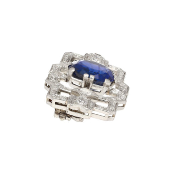 8.64カラット AGL認定 セイロン産Cushionカット ブルーサファイアとダイヤモンドのブローチピン – Assay Jewelers