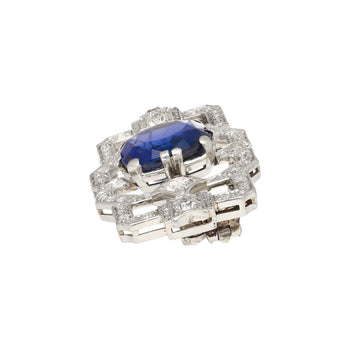 8.64カラットのAGL認定セイロン産Cushionカット・ブルーサファイアとダイヤモンドのブローチピン – Assay Jewelers