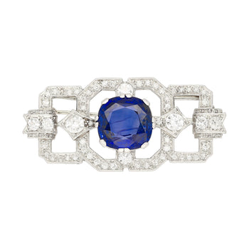 8.64カラット AGL鑑別付き セイロン産Cushionカット ブルーサファイアとダイヤモンドのブローチピン – Assay Jewelers