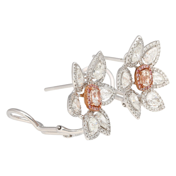 8.7 Carat Natural Pink Diamond & Diamond Floral Stud Earrings