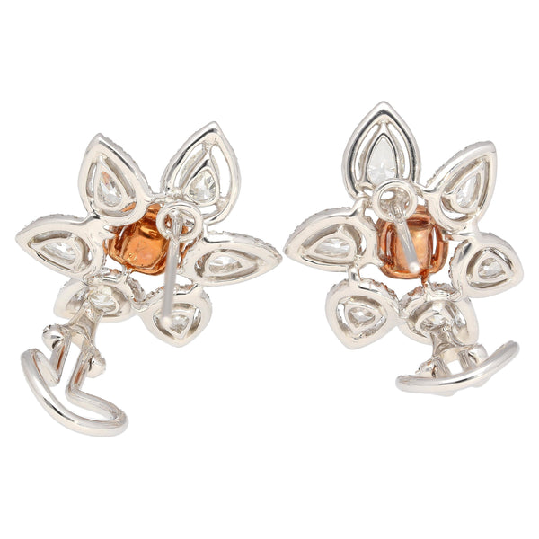 8.7 Carat Natural Pink Diamond & Diamond Floral Stud Earrings