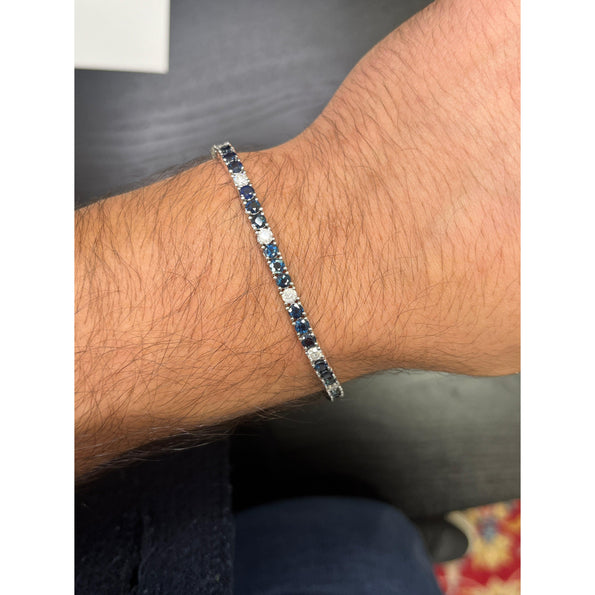 9 Carat Blue Sapphire and Diamond Tennis Bracelet in 18K White Gold