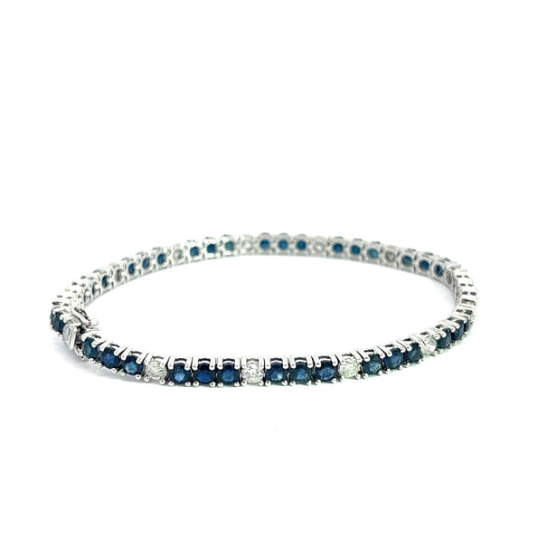 9 Carat Blue Sapphire and Diamond Tennis Bracelet in 18K White Gold