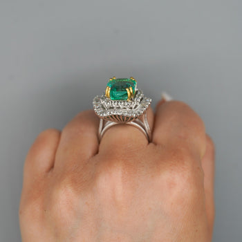 9.17 Carat Octagon Colombia Emerald & Diamond Palladium Ballerina Ring – Assay Jewelers