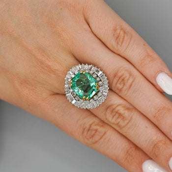 9.17 Carat Octagon Colombia Emerald & Diamond Palladium Ballerina Ring – Assay Jewelers