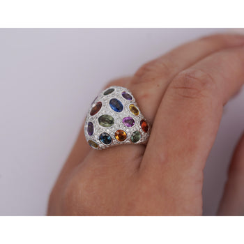 9.31 CTTW Mixed Color Sapphire, Amethyst, Garnet, Diamond Cluster Ring – Assay Jewelers