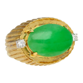 9.40 Carat Type A Fei Cui Jadeite Jade and Diamond Ring in Textured 18K Gold – Assay Jewelers