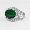 AGL Certified 10 Carat Cabochon Cut Minor Oil Emerald and Diamond Cluster Ring in 18K White Gold
