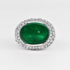 Bague grappe en émeraude cabochon de 10 carats certifiée AGL à huile mineure et diamants en or blanc 18K