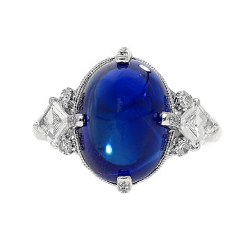 AGL Certified 10.73 Carat Cabochon Sapphire and Diamond Ring in 18K White Gold – Assay Jewelers