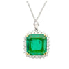 Collier en platine AGL certifié avec émeraude colombienne mineure de 13,49 carats et halo de diamants