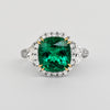 AGL Zertifikat 3,52 ct Cushion Kolumbianischer Smaragd Halbmond Diamant Ring