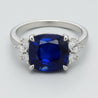 AGL Certified 5.75 Carat Burma No Heat Cushion Blue Sapphire and Diamond Ring