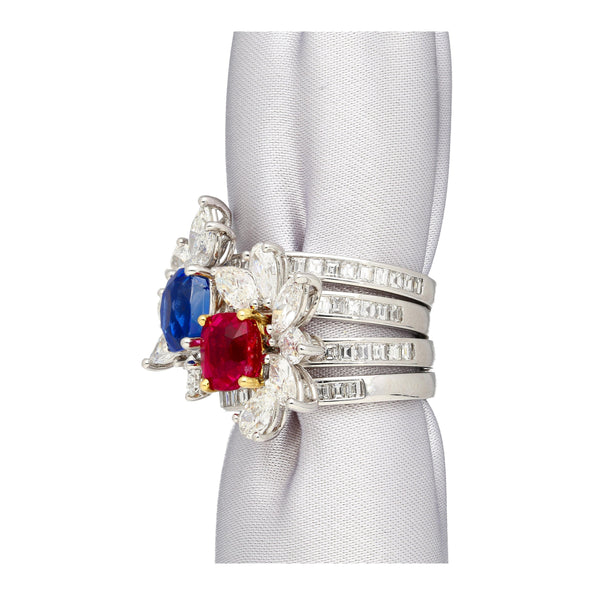 Bague empilable certifiée AGL, saphir du Cachemire 8 carats sans traitement thermique, rubis de Birmanie et diamant