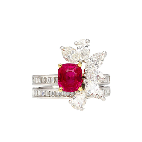 Bague à empiler certifiée AGL, saphir du Cachemire 8 carats sans chauffe, rubis de Birmanie et diamant