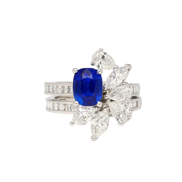 Bague empilable certifiée AGL de 8 carats avec saphir du Cachemire sans traitement thermique, rubis de Birmanie et diamant