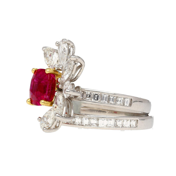 Bague empilable certifiée AGL de 8 carats, saphir du Cachemire non chauffé, rubis de Birmanie et diamants