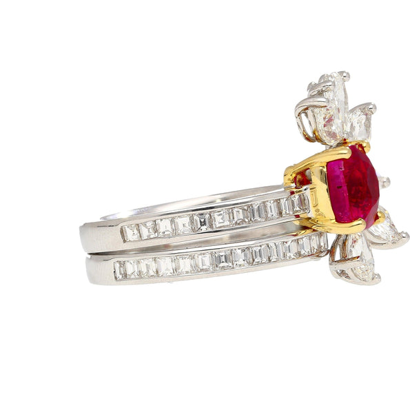 Bague empilable certifiée AGL, saphir du Cachemire 8 carats sans chauffe, rubis de Birmanie et diamant