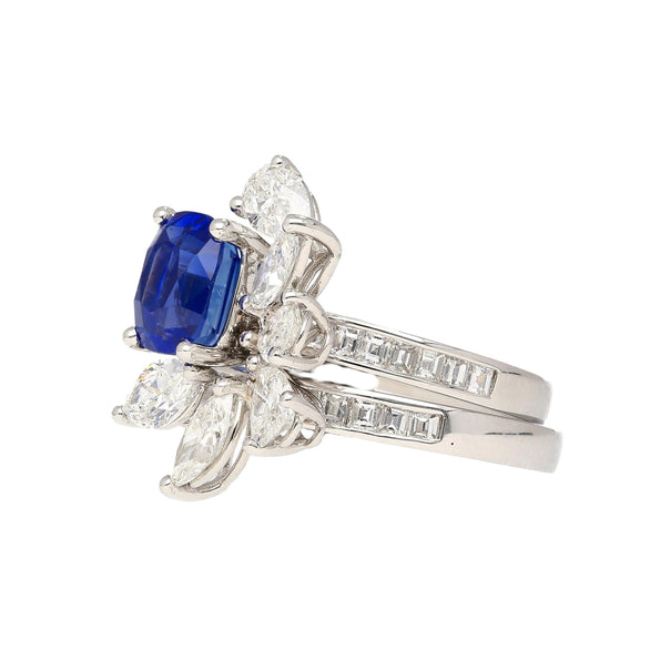Bague empilable certifiée AGL en saphir du Cachemire 8 carats sans traitement thermique, rubis de Birmanie et diamant
