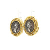 Ancient Greek Coin & Round Cut Diamond Bezel Set in 22K Yellow Gold Earrings
