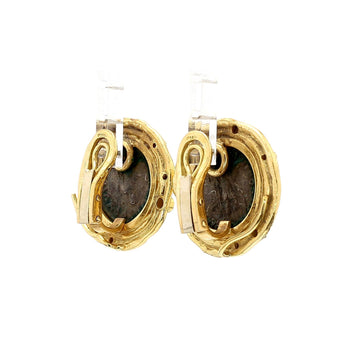 Ancient Greek Coin & Round Cut Diamond Bezel Set in 22K Yellow Gold Earrings – Assay Jewelers