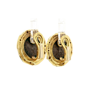 Ancient Greek Coin & Round Cut Diamond Bezel Set in 22K Yellow Gold Earrings – Assay Jewelers