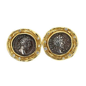 Ancient Greek Coin & Round Cut Diamond Bezel Set in 22K Yellow Gold Earrings – Assay Jewelers