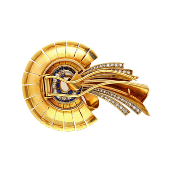 Antique 1940's Diamond & Sapphire Bonnet and Ribbon Brooch in 18K Rose & Yellow Gold – Assay Jewelers