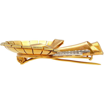 Antique 1940's Diamond & Sapphire Bonnet and Ribbon Brooch in 18K Rose & Yellow Gold – Assay Jewelers