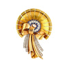 Antique 1940's Diamond & Sapphire Bonnet and Ribbon Brooch in 18K Rose & Yellow Gold