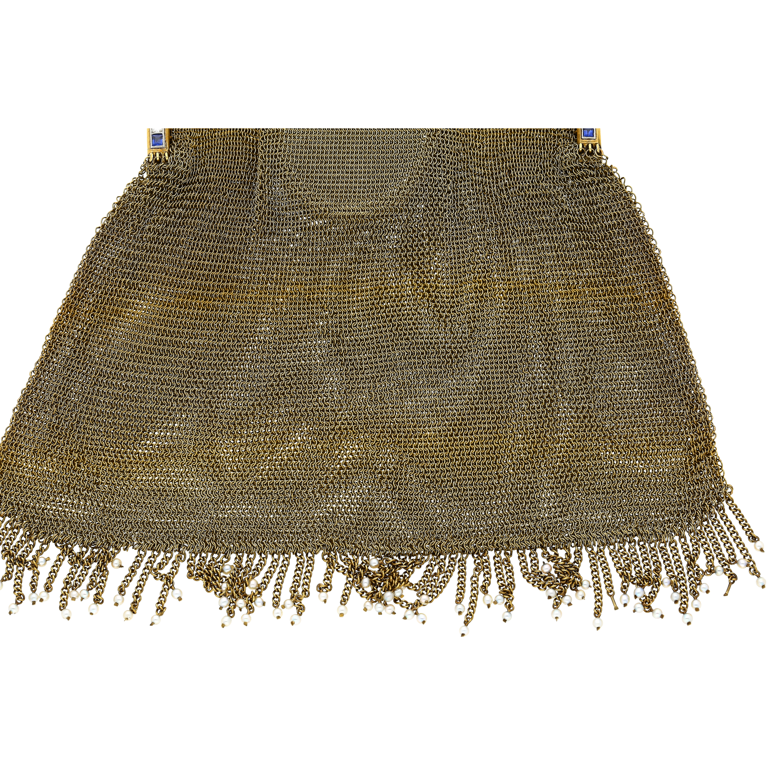 Antique Art Deco Evening Bag In 14k Gold, Platinum, Diamonds and Sapphires With Compact Mirror
