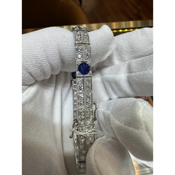 Antique Art Deco Platinum Blue Sapphire and Diamond Bracelet