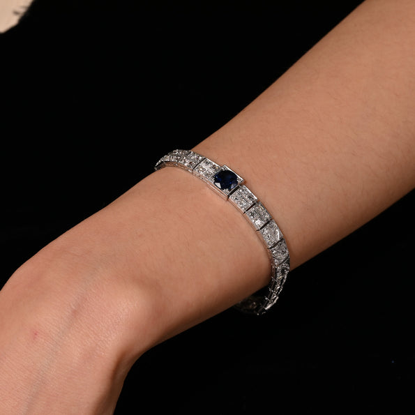 Antique Art Deco Platinum Blue Sapphire and Diamond Bracelet