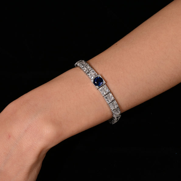 Antique Art Deco Platinum Blue Sapphire and Diamond Bracelet