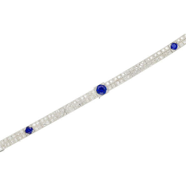 Antique Art Deco Platinum Blue Sapphire and Diamond Bracelet