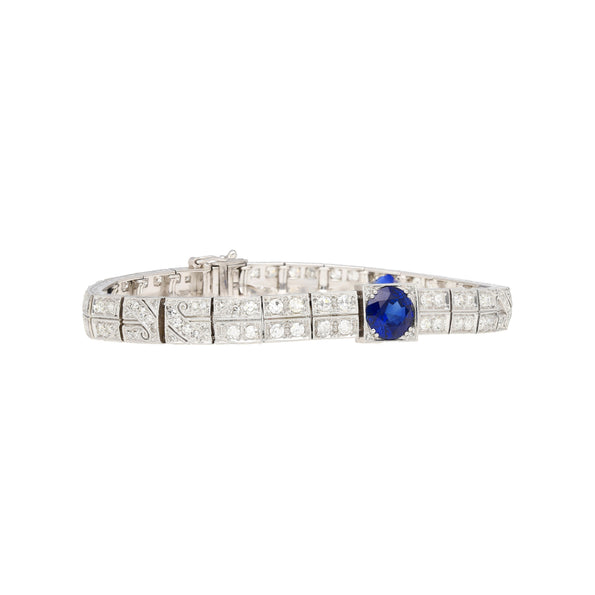 Antique Art Deco Platinum Blue Sapphire and Diamond Bracelet