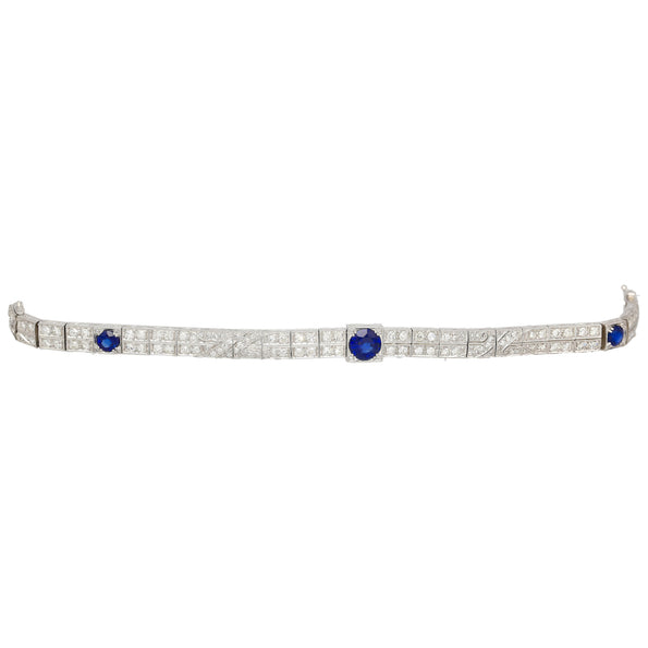 Antique Art Deco Platinum Blue Sapphire and Diamond Bracelet