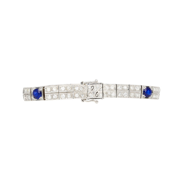 Antique Art Deco Platinum Blue Sapphire and Diamond Bracelet