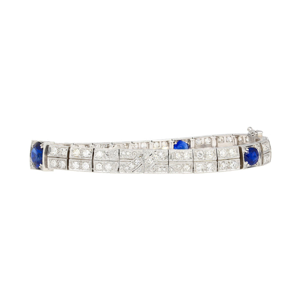 Antique Art Deco Platinum Blue Sapphire and Diamond Bracelet