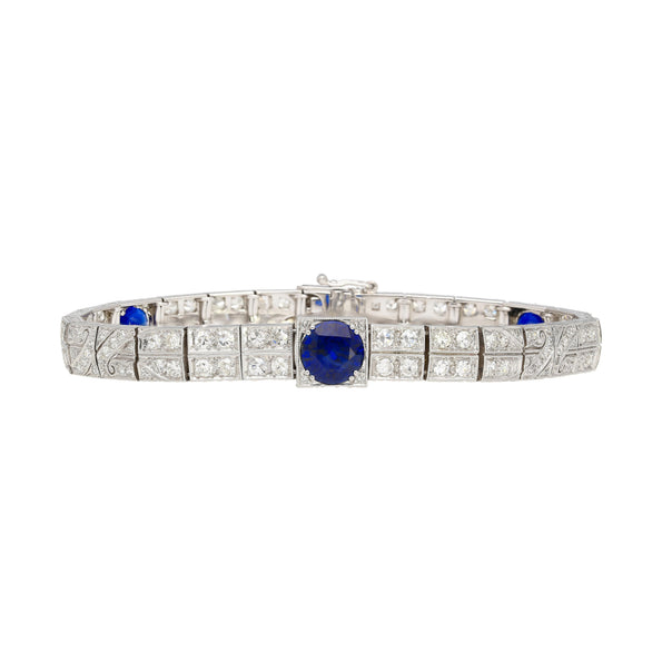 Antique Art Deco Platinum Blue Sapphire and Diamond Bracelet
