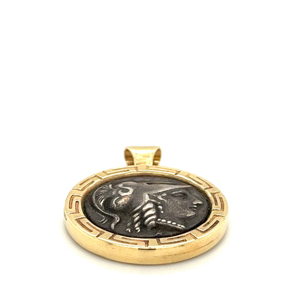 Pendentif pièce grecque antique Athena dans une monture en or 14k