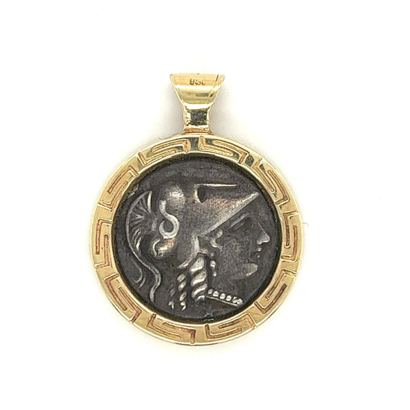 Pendentif pièce grecque antique Athéna en or 14k