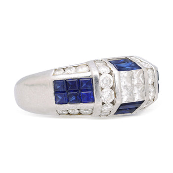 Art Deco 2 Carat Princess & Round Diamond Channel Sapphire Platinum Ring – Assay Jewelers