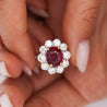 Art Deco 4.05 Carat Ruby and Old Euro Diamond Halo Platinum Ring - AGL Certified