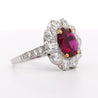 Art Deco 4.05 Carat Ruby and Old Euro Diamond Halo Platinum Ring - AGL Certified
